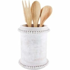 Cheapest 🔥 Mud Pie Classic Home Collection Beaded Wood Utensil Holder White 🧨