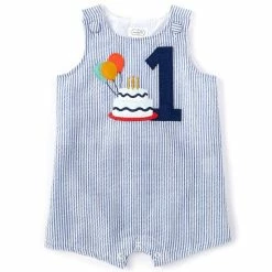 Promo 🛒 Mud Pie Baby Boys 12-18 Months First 🥳 Birthday Seersucker Jon Jon Shortall Blue/white ✨