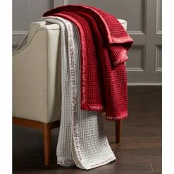 Outlet 👏 Mud Pie Circa Collection Twas The Night Poem Trim Waffle Throw Red 🎁