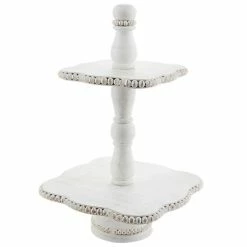 Discount ✨ Mud Pie Mango Wood White Beaded 2-Tiered Server ⌛