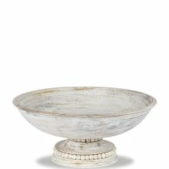 Cheap 😍 Mud Pie Beaded White Washed Wood Pedestal Bowl 🧨