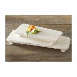 Cheap 🧨 Mud Pie White Washed Beaded Serving Board Set 👍