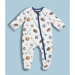 Buy ✔️ Mud Pie Baby Boys Newborn-9 Months Long-Sleeve Sports Print Footed Pajama Coverall White Multi 👍 -Mud Pie Store unnamed file 277
