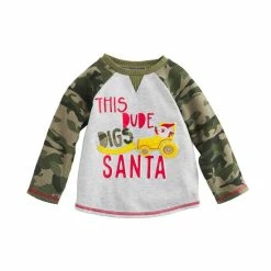 Flash Sale 💯 Mud Pie Baby/Little Boys 12 Months-5 This Dude Digs Santa Color Block Raglan-Sleeve Tee Grey 🔔