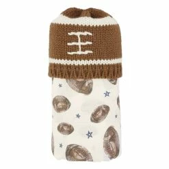 Best deal 🥰 Mud Pie Baby Boys Football-Printed Muslin Blanket & Football Knitted Yarn Hat Set Brown 💯
