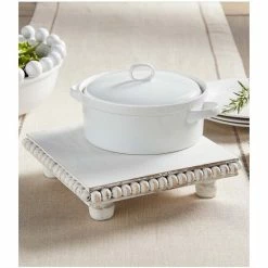Best Pirce 😍 Mud Pie White Wood Beaded Footed Trivet ⭐ -Mud Pie Store unnamed file 372