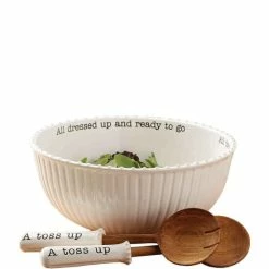 Outlet 😉 Mud Pie Circa Ceramic Salad Bowl & Wood Server Set 🔔