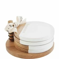 Best Sale 🔔 Mud Pie Happy Wood Coaster Set Dark Beige ❤️