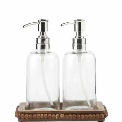 Best reviews of 💯 Mud Pie Pine Hill Collection Soap Pump Set In Beaded Wood Tray Brown 🌟