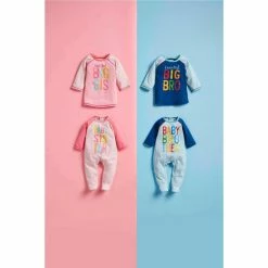 Hot Sale 🎉 Mud Pie Baby Boys Newborn-6 Months Long-Sleeve Baby Brother Footed Coverall Blue 👏 -Mud Pie Store unnamed file 481