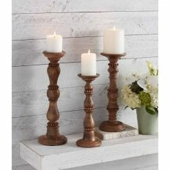 Discount ✔️ Mud Pie Pine Hill Collection Beaded Wood Candlesticks Brown 🤩