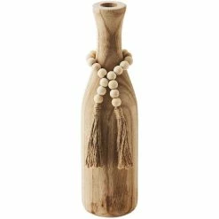 New 🔔 Mud Pie White House Collection Wood Accent Beads With Tassel Vase Dark Beige 🌟