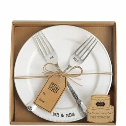 Best reviews of 🛒 Mud Pie Wedding Collection Mr. & Mrs. Cake Testing Plate With 2 Forks White ✔️
