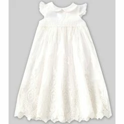 New 🔥 Mud Pie Baby 6 Month 👧 Girls Cap Sleeve Crochet Mesh Christening Gown Natural 💯