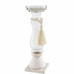 Best deal 🛒 Mud Pie Classic Home Glass & Beaded Wood Candlestick 😉