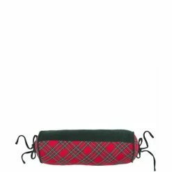 Brand new 🎉 Mud Pie Holiday Velvet With Tartan Plaid Tie Bolster Pillow ⭐