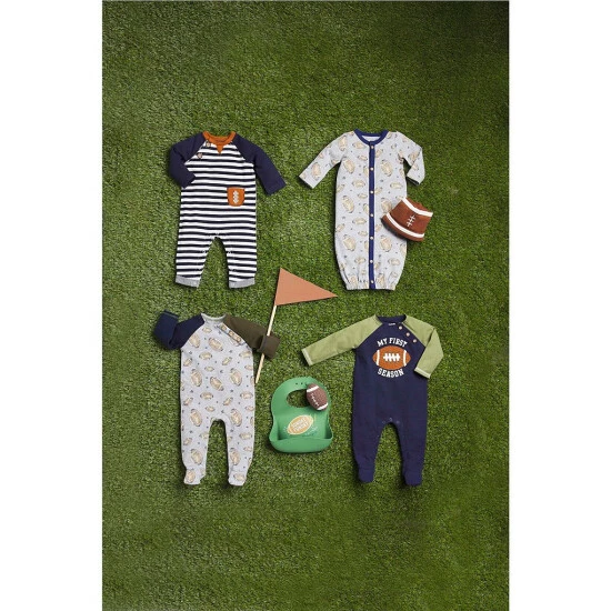 Hot Sale π€© Mud Pie Baby Boys Newborn-9 Months Football Raglan Sleeve Footed Coverall Grey π― 4 Hot Sale π€© Mud Pie Baby Boys Newborn-9 Months Football Raglan Sleeve Footed Coverall Grey π― - Image 2
