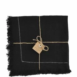 Wholesale 🌟 Mud Pie Black Fringe Cotton Napkins, Set Of 4 🔔