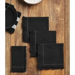 Wholesale 🌟 Mud Pie Black Fringe Cotton Napkins, Set Of 4 🔔 -Mud Pie Store unnamed file 666
