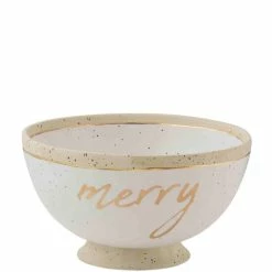 Best Pirce 💯 Mud Pie Holiday Silver Bells Gold Merry Footed Serving Bowl 👏