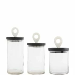 Deals ❤️ Mud Pie Mercantile Collection Black And White 3-Piece Glass Canister Set 💯