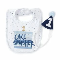 Buy 😉 Mud Pie Baby Boys First 🎂 Birthday Cake Smasher Bib & Hat Set Blue/white ✔️