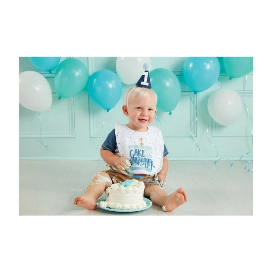 Buy π Mud Pie Baby Boys First π Birthday Cake Smasher Bib & Hat Set Blue/white βοΈ 4 Buy π Mud Pie Baby Boys First π Birthday Cake Smasher Bib & Hat Set Blue/white βοΈ - Image 2