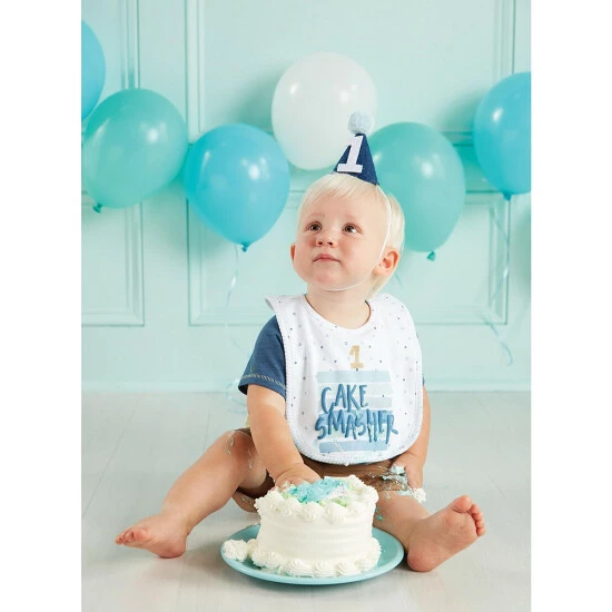 Buy π Mud Pie Baby Boys First π Birthday Cake Smasher Bib & Hat Set Blue/white βοΈ 5 Buy π Mud Pie Baby Boys First π Birthday Cake Smasher Bib & Hat Set Blue/white βοΈ - Image 3