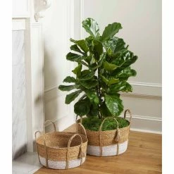 Discount 🔔 Mud Pie Happy Everything Collection Round Seagrass Basket Set With Handles Dark Beige 😀 -Mud Pie Store unnamed file 730