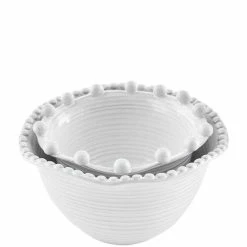 Cheap 🧨 Mud Pie Classic Beaded Nested Bowl Set White ⭐