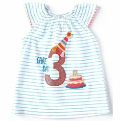 Brand new ⭐ Mud Pie Little 👧 Girls 3T Flutter-Sleeve Glitter 3rd 🎂 Birthday Striped Tunic Top Blue ⌛