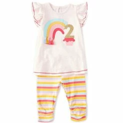 Best Pirce 🧨 Mud Pie Little 👧 Girls 2T Flutter-Sleeve 2nd 🥳 Birthday Tunic & Striped Leggings Set Pink Multi ⭐