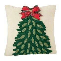 Best Pirce 👏 Mud Pie Classic 🎅 Christmas Collection Tree Hooked Wool Pillow White/green 🎉