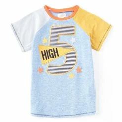 Brand new 🎉 Mud Pie Little Boys 5T Raglan Short-Sleeve Fifth 🥳 Birthday Boy Tee Blue ✔️