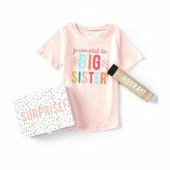 Budget 🔔 Mud Pie Little 👧 Girls Promoted Sibling T-Shirt Gift Set Pink ✔️