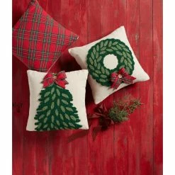 Best Pirce 👏 Mud Pie Classic 🎅 Christmas Collection Tree Hooked Wool Pillow White/green 🎉 -Mud Pie Store unnamed file 79