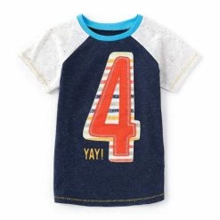Brand new 👍 Mud Pie Little Boys 4T Short-Sleeve Fourth 🎂 Birthday Tee Blue/orange/yellow/tan 💯