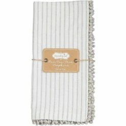 Discount ✔️ Mud Pie Gray Stripe Pom Napkins, Set Of 4 Grey 😀