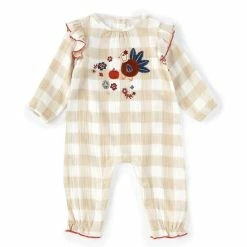 Budget ⭐ Mud Pie Baby 👧 Girls 3-18 Months Long-Sleeve Plaid Turkey-Appliqued Coverall Natural 🛒