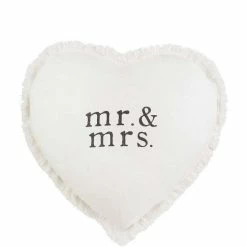 New 🥰 Mud Pie Wedding Mr & Mrs Heart Pillow White 🤩