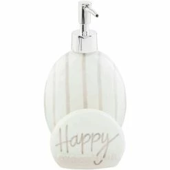 Wholesale 👏 Mud Pie Happy Soap Dispenser With Sponge Holder White 🤩