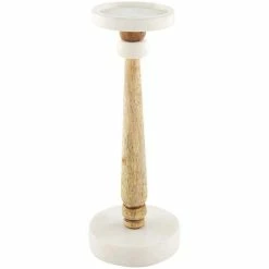 Coupon 😉 Mud Pie Bistro Collection White Marble & Mango Wood Candlesticks ⌛