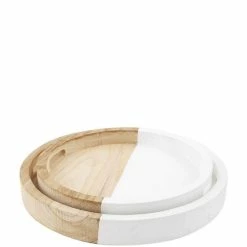 Budget ❤️ Mud Pie Farmhouse Collection Nested Wood Two -Tone Tray Set Dark Beige 🧨