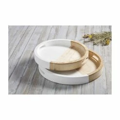 Budget ❤️ Mud Pie Farmhouse Collection Nested Wood Two -Tone Tray Set Dark Beige 🧨 -Mud Pie Store unnamed file 938