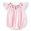 Best Sale 💯 Mud Pie Baby 👧 Girls 12-18 Months Flutter-Sleeve 1st 🥳 Birthday Embroidered Smocked Seersucker Stripe Bodysuit Pink ⌛ -Mud Pie Store unnamed file 98